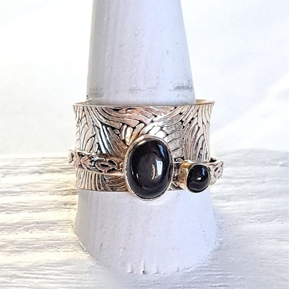 Black Onyx Sterling Silver Mediation Fidget Spinner Ring - Picture 4 of 13